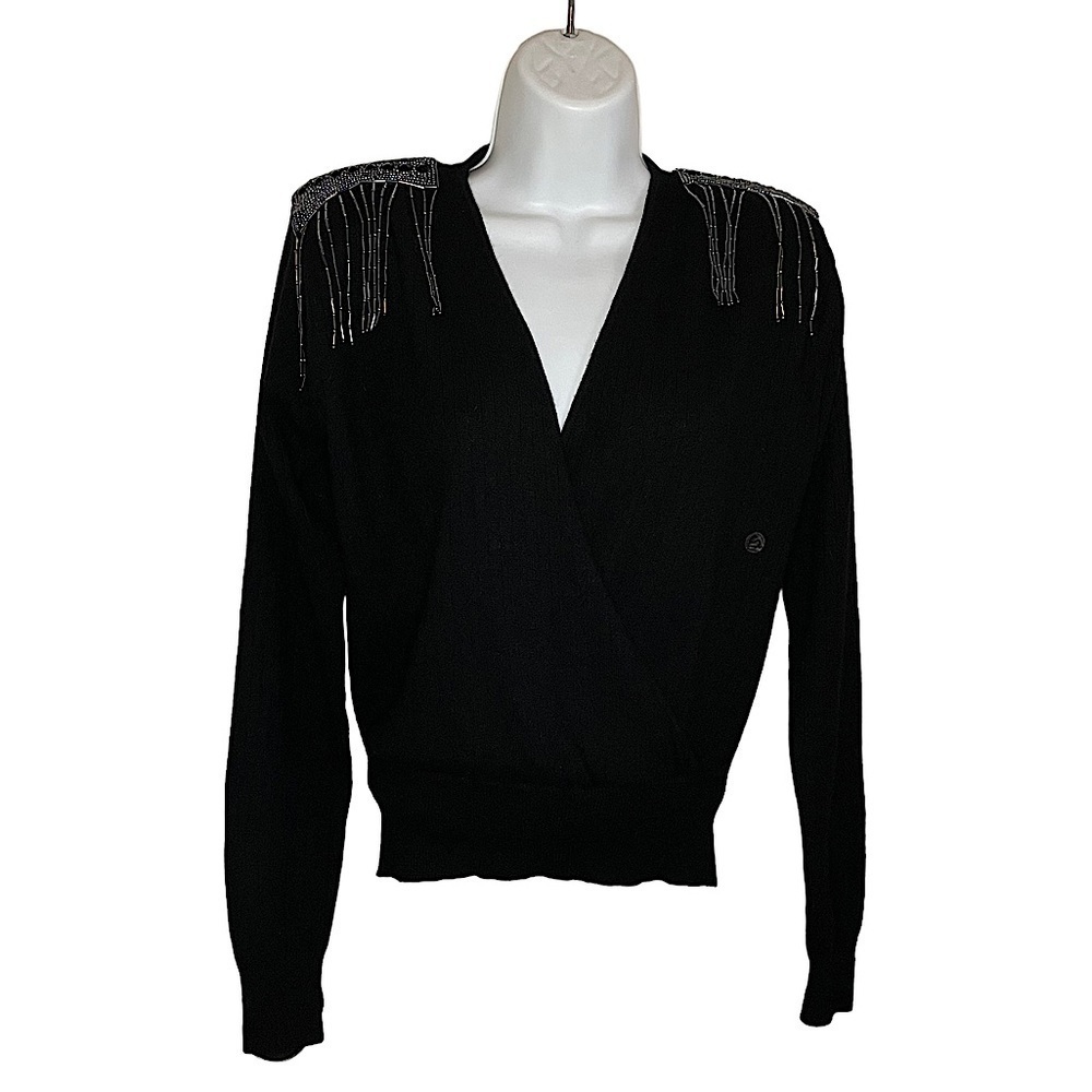 Into the night embellished  Knit Top vneck long sleeve sweatshirt sweater - Picture 15 of 15